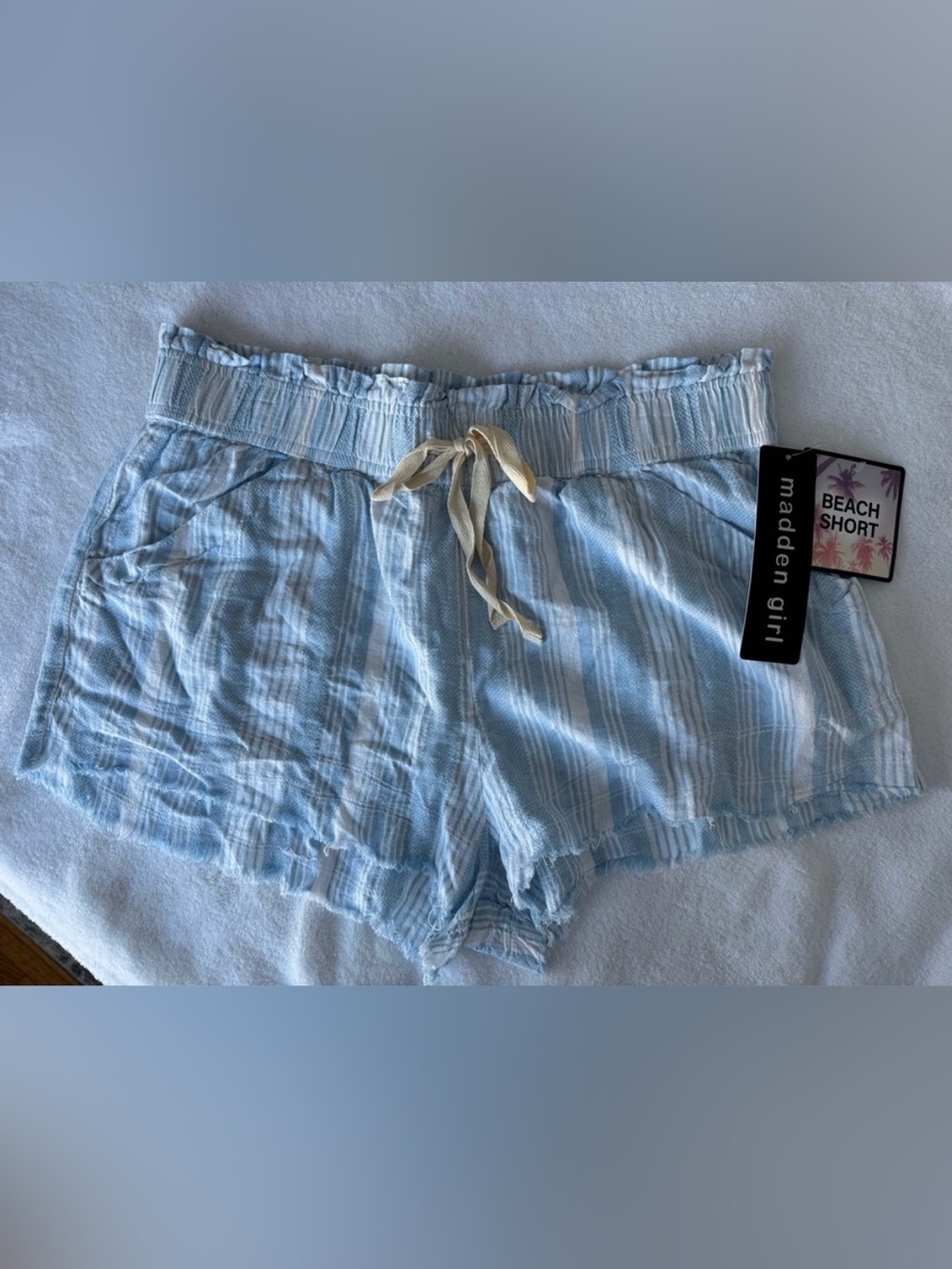 Madden Girl Light Blue Striped Beach Shorts
